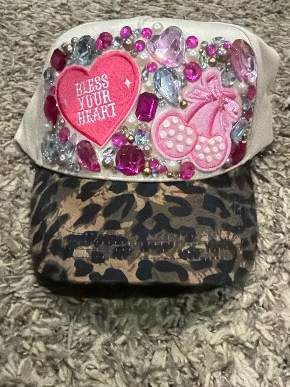 Kids Embellished Pink Heart & Cherry Cap - Bless Your Heart